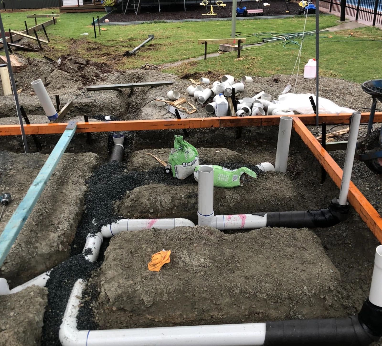 Sewer and drainage rough-in on a new build